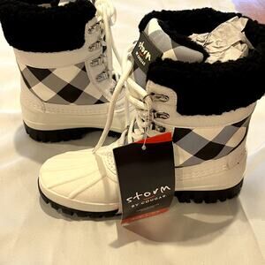 Storm by Cougar Waterproof Lace Up Winter Boots Candela White Plaid 7M